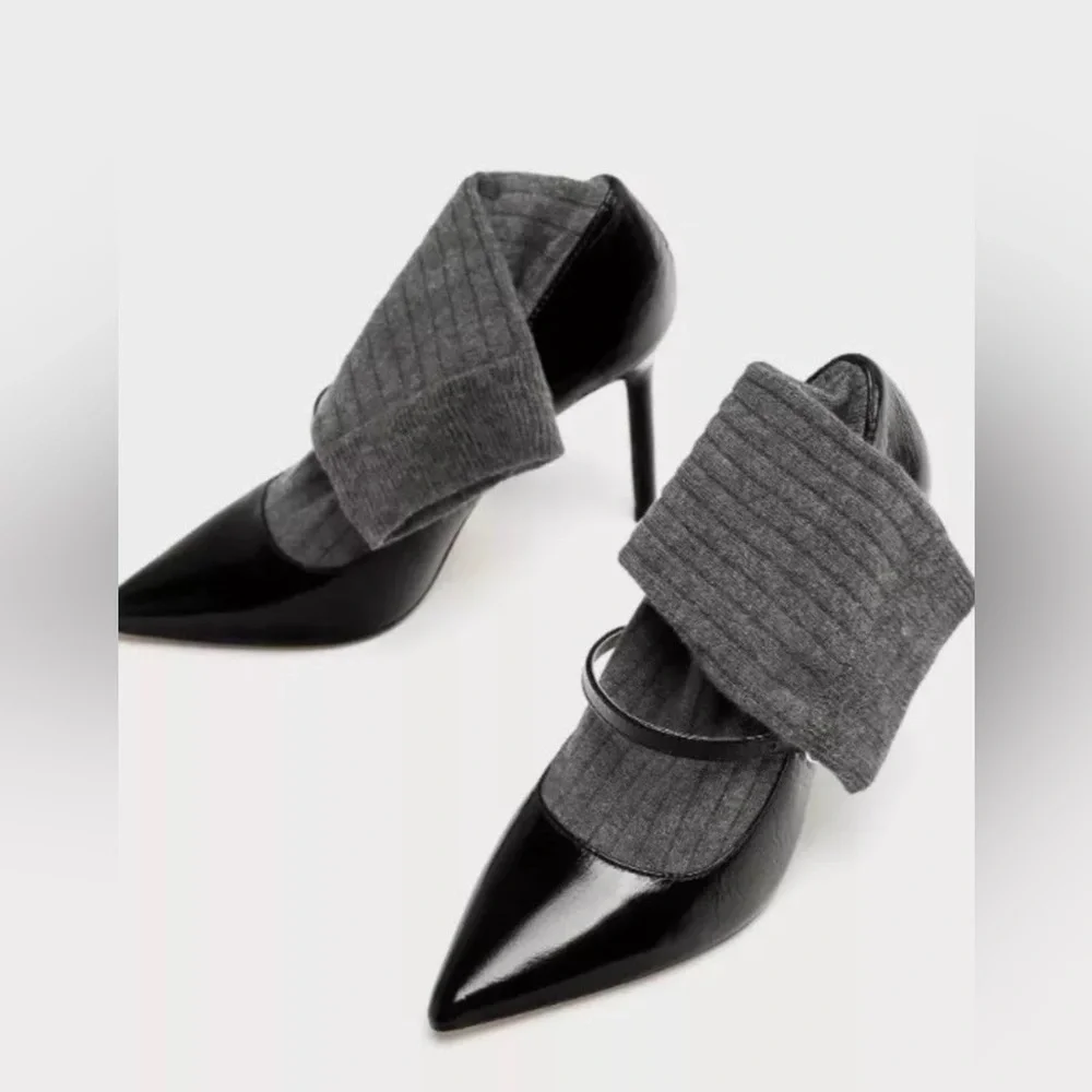 New with Tag Zara High Heel Stilletoes Sock Style Court Sock Shoes Black Sz 6👠 - Picture 5 of 9